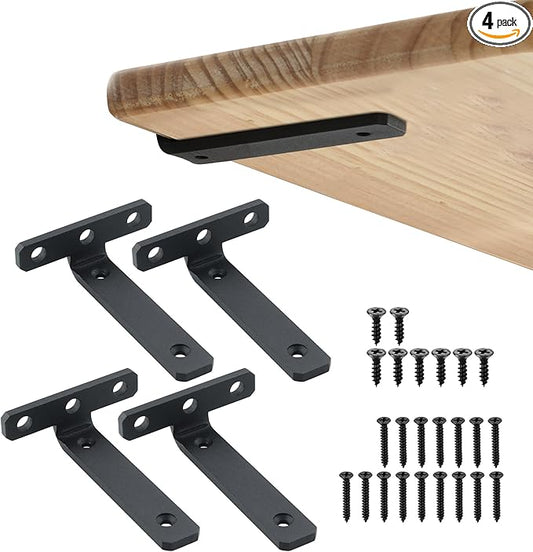 Alise Shelf Brackets 4 Inch,Heavy Duty Floating Shelf Bracket Mounting Brackets,Hidden L Brackets for Shelves,Metal Decorative Shelf Brackets Wall Shelf Supports Brackets DIY,Black,Pack of 4
