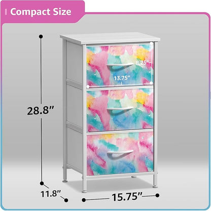 Sorbus Nightstand with 3 Drawers - Bedside Furniture & Accent End Table Chest for Home, Bedroom Accessories, Office, College Dorm, Steel Frame, Wood Top, Pastel Fabric Bins