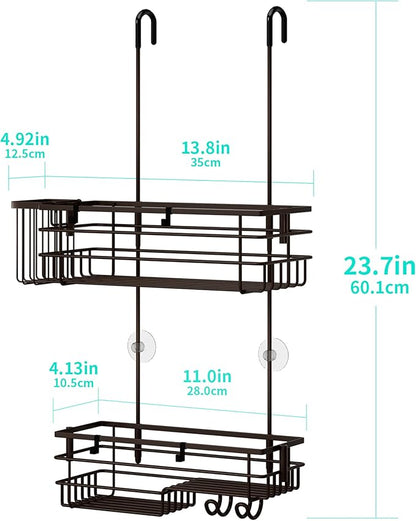 HapiRm Hanging Shower Caddy Organizer - No Drilling Shower Shelves with Hooks and Toothbrush Holder, Rustproof 304 Stainless Steel Bathroom Organizer - Bronze
