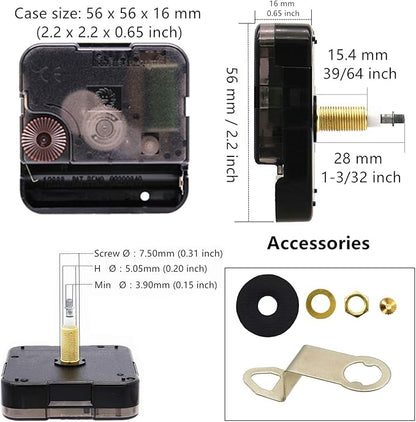 TIKROUND Youngtown 12888 High Torque Long Shaft Clock Movement Mechanism with 4 Sets Hands Total Shaft Length 1-3/32 inch Gold Hands.
