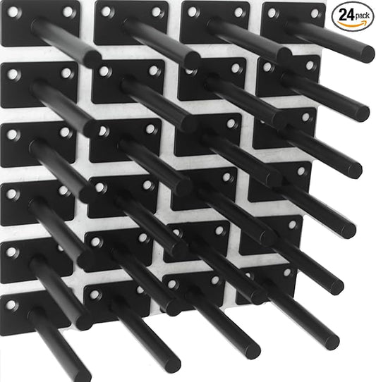24 Pcs 4" Black Solid Steel Floating Shelf Bracket Blind Shelf Supports - Hidden Brackets for Floating Wood Shelves - Concealed Blind Shelf Support – Screws and Wall Plugs Included