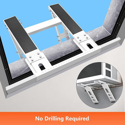 No-Drill Window AC Bracket, Adjustable Support for Single/Double Hung Windows, Heavy Duty Epoxy-Coated Steel Holds 300lbs, Easy Installation