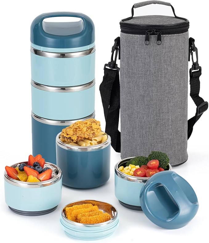 Lille Home 3-Layer Stainless Steel Lunch Box 1.43L- Leakproof, BPA-Free Insulated Bento Box for On-the-Go Meal Prep, Stackable Food Container for Women & Men