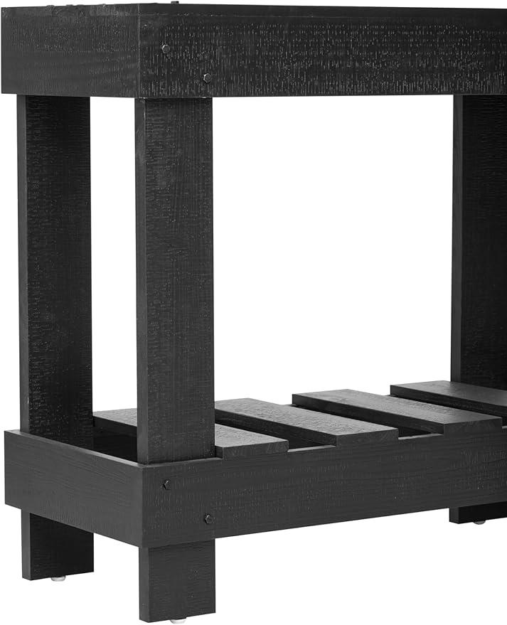 62.9-Inch Extra-Length Tabletop Vintage Entryway Table, Solid Cedar Wood Console Table with 6 Reinforced Legs, Metal Rivet Decor and Plank Under-Shelf for Hallway, Living Room (Black-J41)