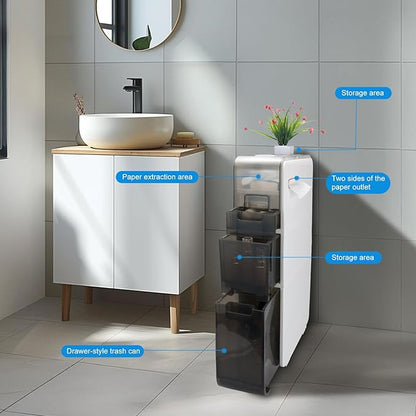 Ultra Thin Bathroom Storage Cabinet with Drawers for Living Room, Slim Bathroom, Kitchen, Room and Other Small Items (3 Tiers)
