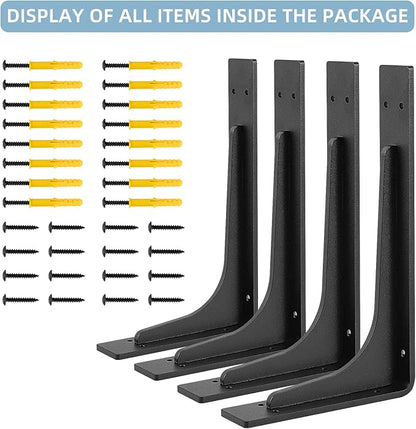 10"x 6"Shelf Brackets,L Shelf Brackets,max Load 300lbs, Vertical Angle, Premium Alloy Metal Heavy Duty Shelf Bracket, high Strength Mounting Hardware Included, Corner Brace Joint,Pack of 4.