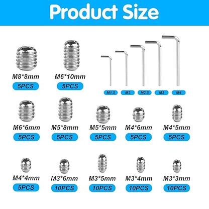 80 pcs Set Screws, Set Screws Assortment Kit, Grub Screws M3 M4 M5 M6 M8 for Home Repair, Repair Furniture, Electronic Product, Install Door Lock, DIY, Fixtures, 12 Sizes