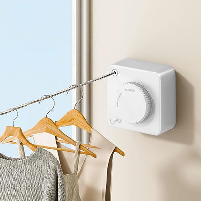 Retractable Clothesline Indoor, Non-Sagging Outdoor Clothes Drying Line Retracting Heavy Duty Clothes Drying Laundry Line Wall Mounted Stainless Steel Line - 15.6 Feet (1, White)