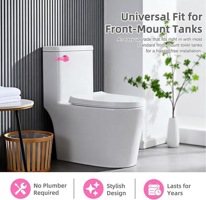 Hibbent Universal Metal Front Mount Toilet Handle Replacement Kit, Brass Toilet Flush Tank Lever with Stainless Steel Flapper Chains for Most Toilets, Pink