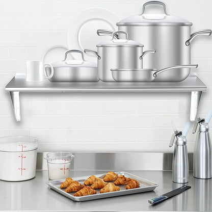 NSF Certified 18 Gauge Heavy Duty Stainless Steel Wall Shelf with Brackets for Kitchens, Utility Rooms, Storage, Offices & Home (72"x12")