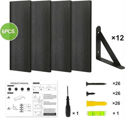 YGEOMER 23.6 Inch Floating Shelves for Wall, Farmhouse Wall Shelves for Bedroom, Bathroom Storage, Living Room and Kitchen Decor (Set of 6 Black)