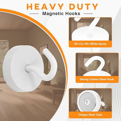Neosmuk Magnetic Hooks, Cruise Ship Essentials, 80lb+ Heavy Duty Magnetic Hooks for Cruise Cabins, Refrigerator, Grill, Hanging, and Travel | Extra Strong Must-Haves Magnet Hook,White