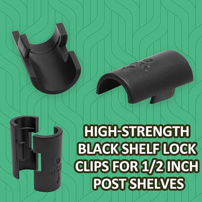 Luomorgo 72 Pcs 1/2 Inch Wire Shelf Clips, Plastic Shelf Lock Clips for 1/2" Post Shelving, Heavy Duty Wire Shelving Clips Replacements for Shelves, Racks (Black)