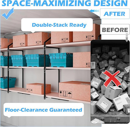 Heavy Duty Shipping Container Shelving Bracket Kit (2-Pack) - 3-Tier Hanging Shelving Rack (19" D x 62" H), Universal Cargo Container Brackets