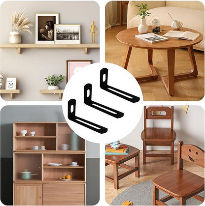 20Pcs 2"x1"x0.5"Adjustable Right Angle Brackets, Slotted L Bracket Metal 90 Degree Corner Fastener L-Shape Corner Brace Support Black Shelf Bracket