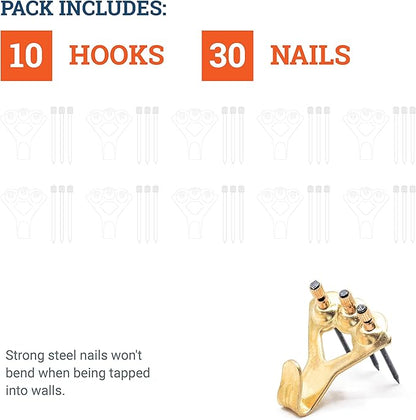 PHS 100 lb Picture Hanging Hooks – Heavy Duty Picture Hangers, 10 Pack Frame Hangers with Nails, Mirror Hanging Kit, Heavy Mirror Mounting Hardware for Drywall and Plaster