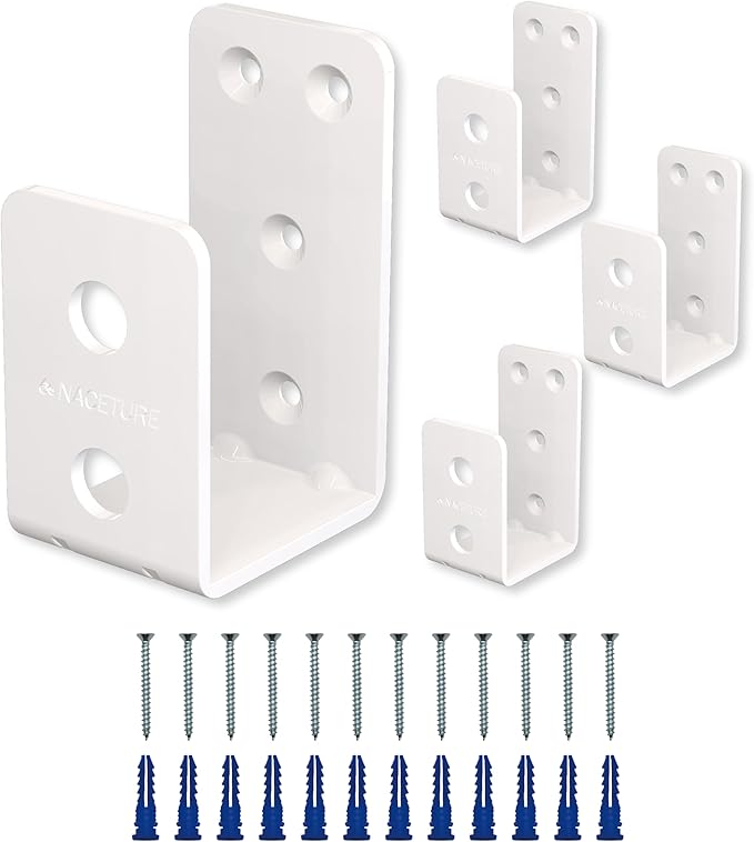 4 Pack White Door Barricade Brackets – Heavy Duty 2x4 U Bracket Door Brace Reinforcement Plates with Screws, Wall Mount Security Bar Holder for Front Door Safety, Anti-Rust Steel, Easy Install