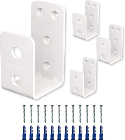 4 Pack White Door Barricade Brackets – Heavy Duty 2x4 U Bracket Door Brace Reinforcement Plates with Screws, Wall Mount Security Bar Holder for Front Door Safety, Anti-Rust Steel, Easy Install