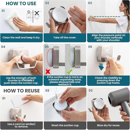 TAILI 304 Stainless Steel Bathroom Suction Hooks for Towel, Bathrobe, Loofah, Patented Strong Suction Cup Holder, No Damage Hanging Glass Shower Wall Hook, Classic Round, 2 Pack, Silver