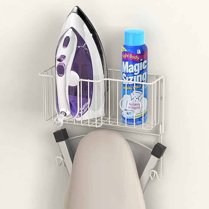 Simple Houseware Over-The-Door/Wall-Mount Ironing Board Holder, White