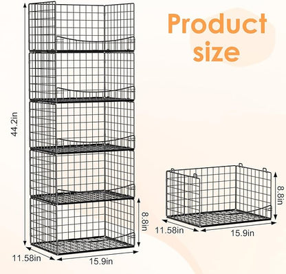5-Tier Stackable Closet Organizers and Storage Shelves, Extend Clothing Closet Shelf Bins for Wardrobe Kitchen Office Bathroom, Clothes Organizer System-Wider Mouth Design, Black