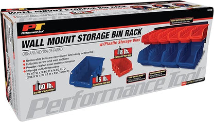 Performance Tool W5190 10-Bin Wall Mount Storage Rack, Blue