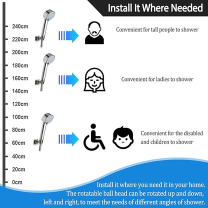 Shower Head Holder All Metal Handheld Shower Wand Bracket Adhesive Shower Wall Mount Holder Brass Shower Spray Holder Brushed Nickel, Drill Free Glue Installation