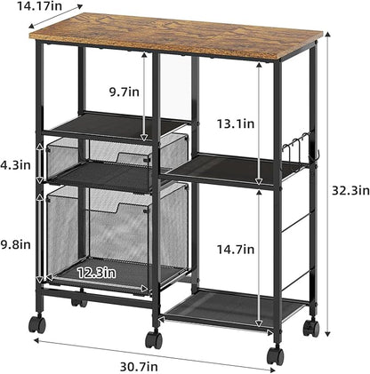 Rolling File Cart with Wheels,Lateral File Cabinet with 2pcs Drawers,Rolling Printer Stand Cart with Open Storage Shelf,Hanging Filing Cabinet Organizer Cart Fits Letter Size for Home Office
