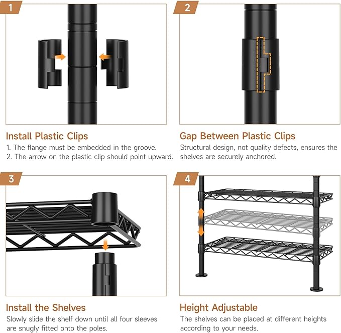 P3 Industrial Pipe Closet System, Wall Mounted Garment Racks with 4 Telescopic Rods & 6 Mesh Shelves, Heavy Duty Clothing Clothes Rack for Walk-in Closets (Black)