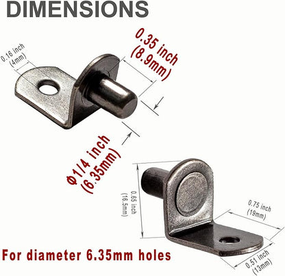 Shelf Support Pegs L-Shaped Shelf Pins 1/4 Inch (6.35mm) Diameter for Kitchen Cabinet Closet & Bookcase Shelves, 20 Pcs Gun Metal Color
