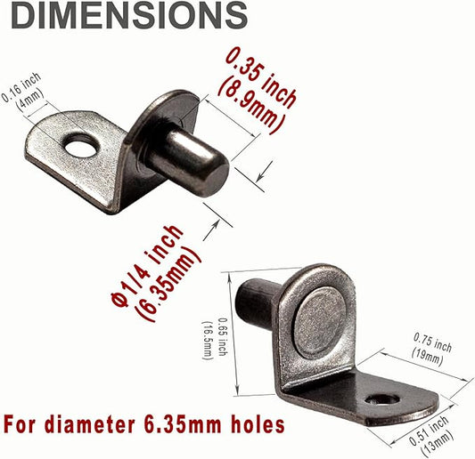 Shelf Support Pegs L-Shaped Shelf Pins 1/4 Inch (6.35mm) Diameter for Kitchen Cabinet Closet & Bookcase Shelves, 20 Pcs Gun Metal Color