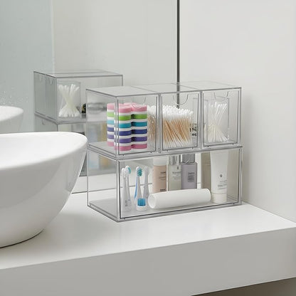 Coffee Pod and Tea Bag Organizer Drawer – Crystal-Clear Acrylic Tea Bag Drawer, Easy to Clean & Stackable for K-Cups, Tea, Sugar Packets in Office, Gym & Kitchen Cupboard (4-Pack)