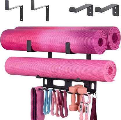 Novabright Gym Storage Rack Resistance Band Rack Multi Purpose Wall Mount for Home 8 Hook Wall Hanger Display with 4 Adjustable Hooks for Gym Equipment, Exercise Bands, Lifting Belts and Jump Ropes