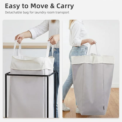 STORAGE MANIAC Large Laundry Hamper, 23.7 Gal. Metal Laundry Basket with Removable Bag for Easy Carry, Strong Dirty Clothes Hamper for Bedroom, Bathroom, Dorm, College, 90L Grey