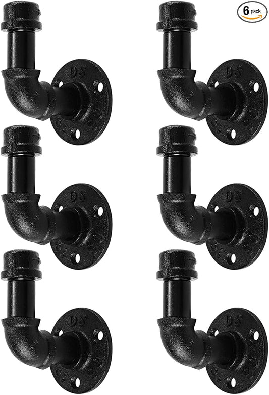 Bathroom Towel Hooks for Hanging 6 Pack Vintage Industrial Pipe Towel Holder Black Wall Mounted Heavy Duty Hook Decorative for Farmhouse Bathroom Kitchen (6, Black)