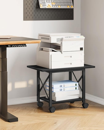 23.6" Under Desk Printer Stand, 2-Tier Printer Table with Wheels Adjustable Feet for Home Office, Study, Living Room, Black TPS01BB