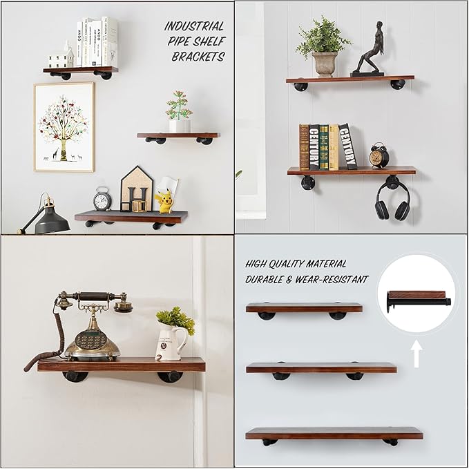 Industrial Black Iron Pipe Shelf Brackets 10 Inch Wall Mount DIY Shelving Brackets Pipe Decor Wall Rustic Clothing Rack 8 Pack, Hardware Included