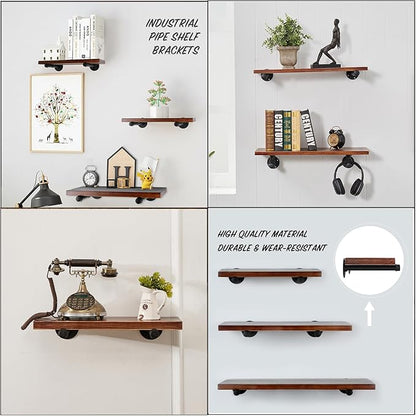 Industrial Black Iron Pipe Shelf Brackets 10 Inch Wall Mount DIY Shelving Brackets Pipe Decor Wall Rustic Clothing Rack 8 Pack, Hardware Included