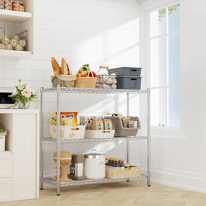 Storage Shelves Heavy Duty, 45" W x 20" D x 47" H Garage Wire Shelving Unit Loads 1200LBS, 3-Tier Adjustable Metal Industrial Utility Shelf Rack for Kitchen, Laundry Room, Pantry, Warehouse, Basement