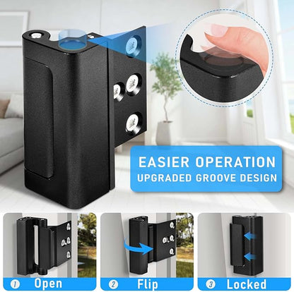 3Pack Home Security Door Reinforcement Lock, Childproof Safety Door Lock Latch Inside Stopper, Add High Security to Prevent Home Unauthorized Entry, Aluminum Construction Finish Black