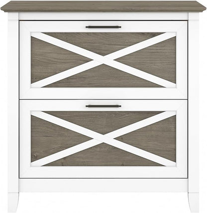Bush Home Key West 2 Drawer Lateral File Cabinet in Pure White and Shiplap Gray, Document Storage for Home Office, Accent Chest with Drawers