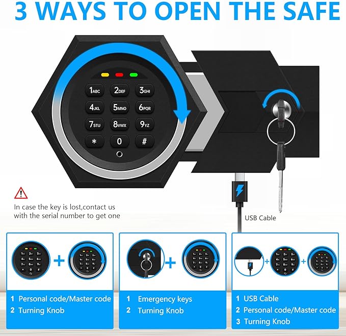 1.3 Cub Small Safes for Home Use Fire and Water Proof, Anti-Theft Digital Security Safe Box With Combination Lock, Smart Alarm System & Removable Shelf, Anti-Theft Fireproof Safe for Cash Documents