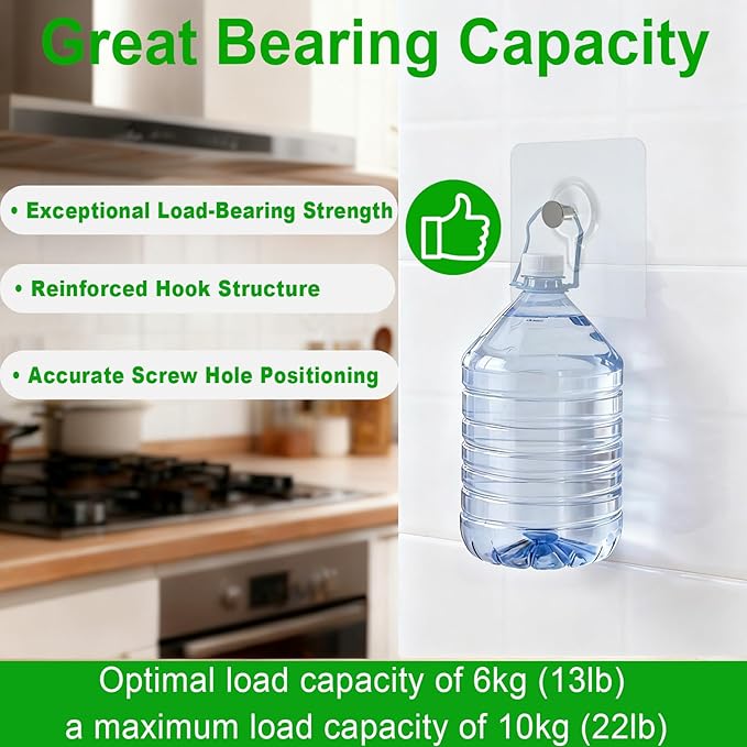 Picture Hanging Hooks,6 PCS Heavy Duty Up-Grade Wall Hangers Without Nails,Wall Picture Hangers, Transparent Waterproof Adhesive Picture Hanger,Frame Hanger Sticky Hooks for Bathroom,Kitchen