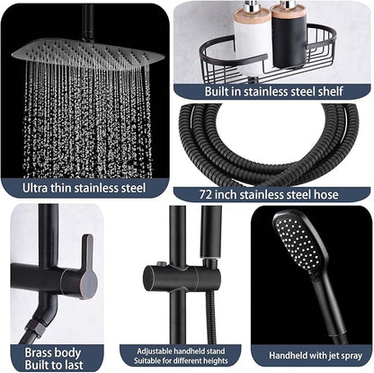SonTiy Rain Shower Heads System with Handheld Jet Spray, Caddy Shelf and Brass Shower Diverter, Bathroom luxury Shower Faucet Set for Whole Family, 2.5 GPM, Oil Rubbed Bronze