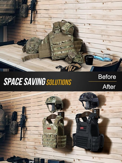 ONETIGRIS Tactical Gear Wall Mount, Motorcycle Helmet Holder Wall Mount Stand, Plate Carrier Rack Jacket Hanger Display Organizer for Police Football Cycling Suit