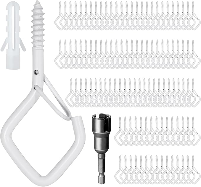110 PCS Q-Hanger Hooks for String Lights, Ceiling Hangers for Plants & Wind Chimes, Christmas Decorations Outdoor Hooks White