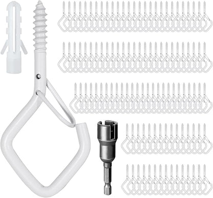 110 PCS Q-Hanger Hooks for String Lights, Ceiling Hangers for Plants & Wind Chimes, Christmas Decorations Outdoor Hooks White