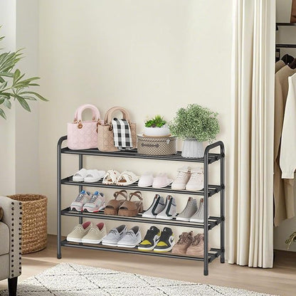 KANAV 4-Tier Expandable Shoe Rack – Adjustable Shoe Organizer & Shoe Storage for Closet, Entryway, and Front Door – Space-Saving Shoe Shelf and Rack Organizer for Home - Black