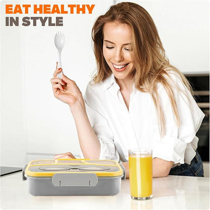 EASYFUN Bento Box Adult, Lunch Box, 4-Compartment Lunch Containers, Drop-Proof, Dishwasher Safe & Made with BPA-Free Materials (Grey)