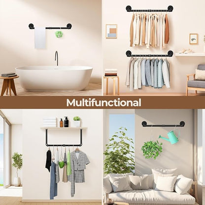 Wall Mounted Clothes Rack 38.4 Inch, Industrial Pipe Clothing Rack, Black Wall Clothing Rack, Multi-Purpose Clothing Hanging Rod for Laundry Room, Closet Storage,Bedroom, Closet (1 Pack)